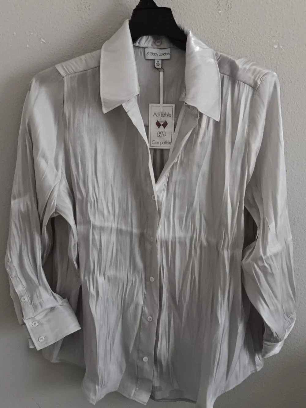 by Stacy London Metallic Foundation Button Front Shirt, Silver Sz 1X a671322 - Picture 2 of 3